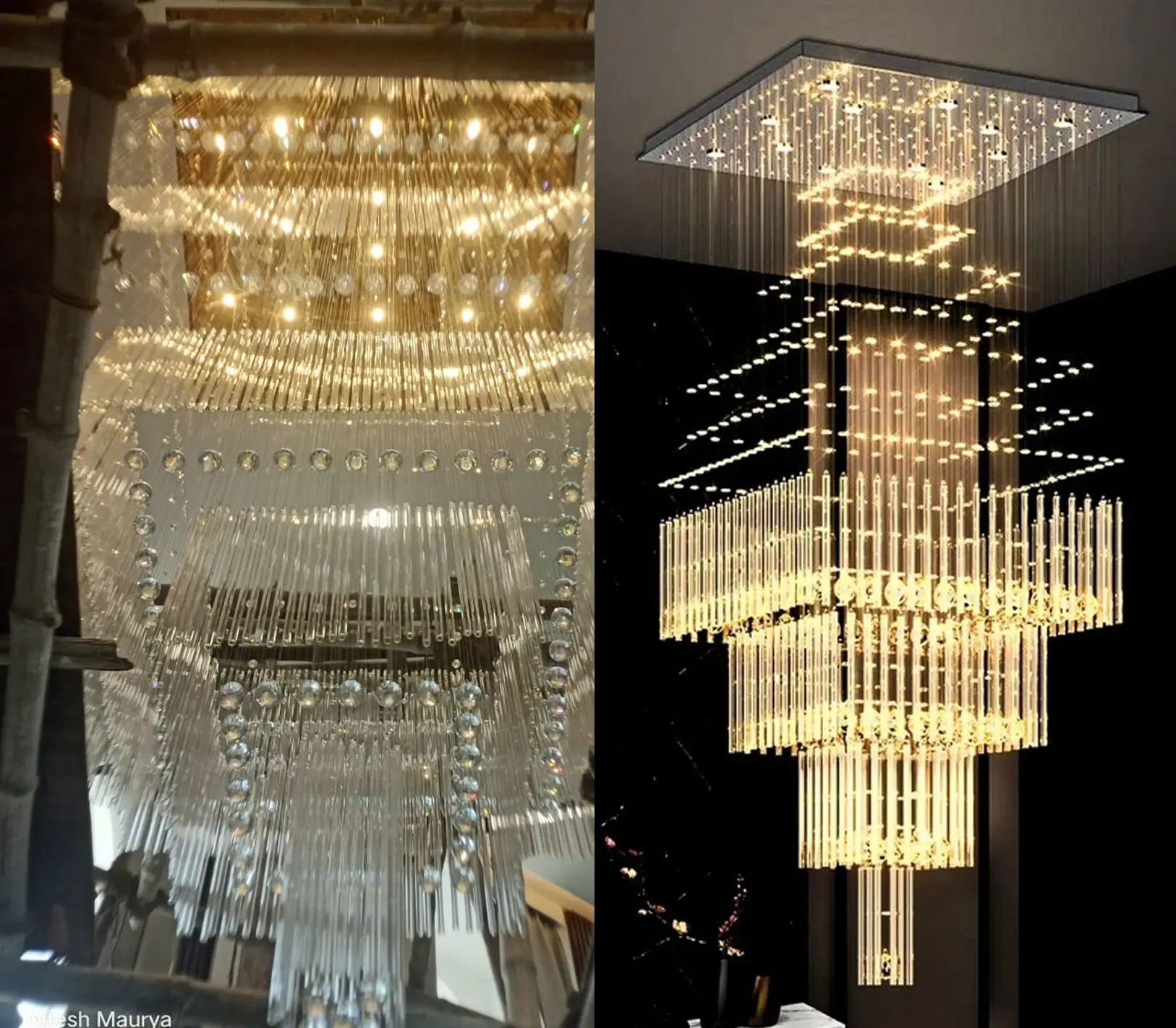 Luxury chandelier lighting installation in modern interior